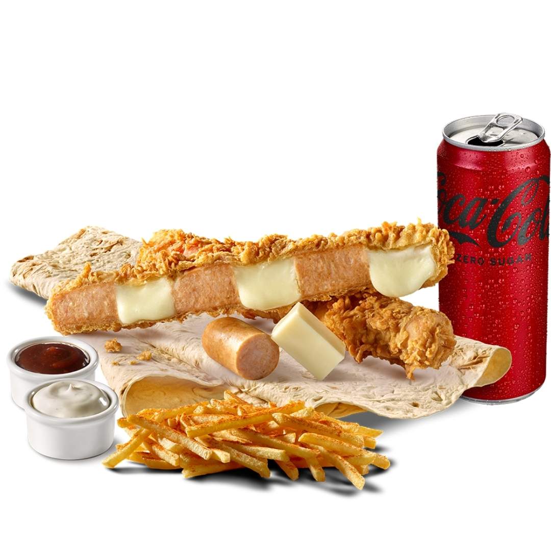 Sosisli Kaşarlı Cajun Şiş Menü